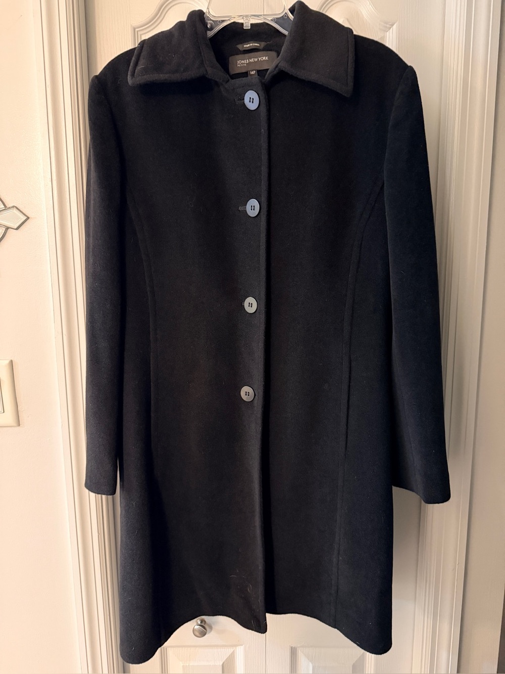 Jones New York Black Wool-Blend Single-Breasted Pea Coat